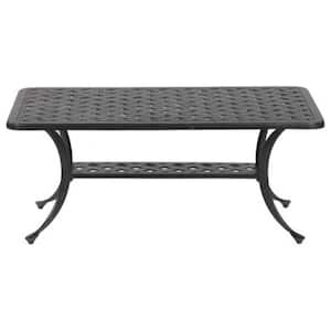 Lattice Design Tabletop Rectangular Powder-Coated Cast Aluminum Outdoor Dining Table w/Curved Legs in Dark Lava Bronze