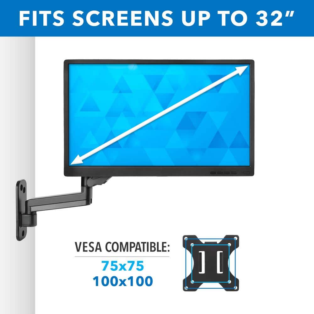 Black Full-Motion Aluminum and Steel Monitor Wall Mount