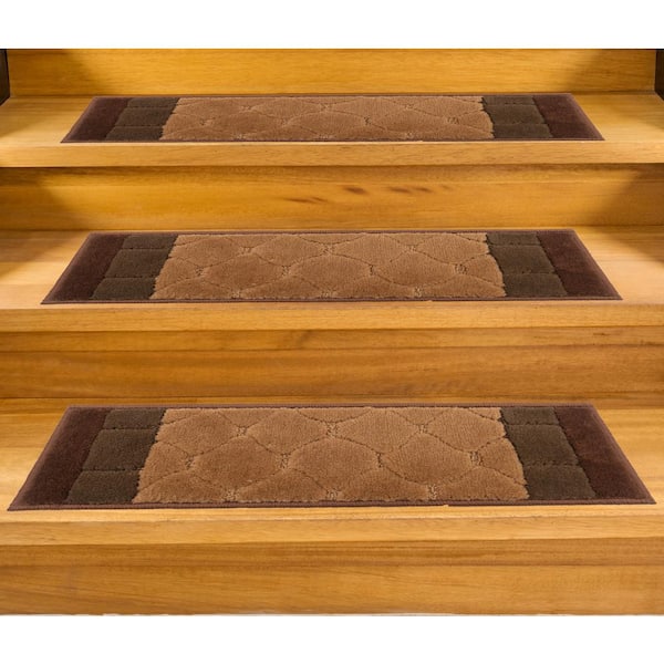 Custom Size Stair Treads Volley Brown 6.5 in. x 26 in. Stair Tread Cover (Set of 13)