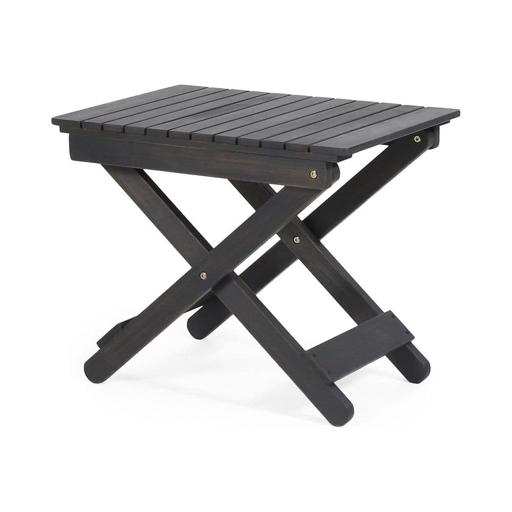 Patio Dark Gray Acacia Wood Frame Classy Rustic Outdoor Folding Wooden Side Table for Backyard or Patio Space