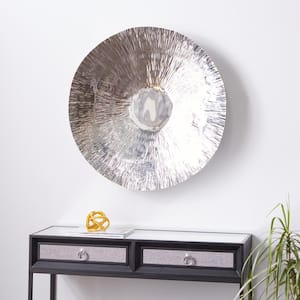 36 in. x  4 in. Stainless Steel Metal Silver Plate Wall Decor with Hammered Design