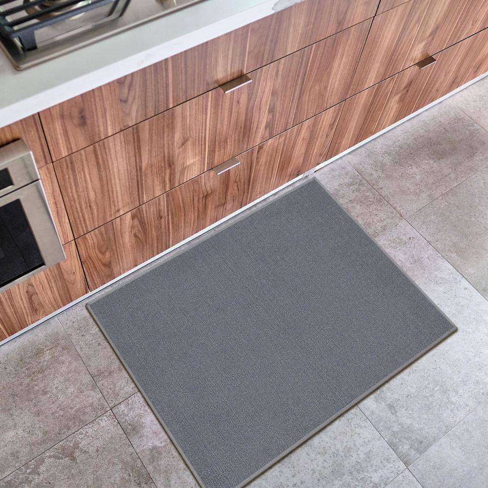Gray Rectangular Non-Slip Washable Synthetic Kitchen Mat