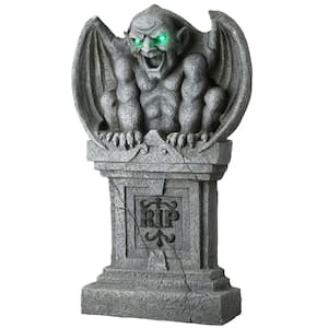33 in. Gravestone and Gargoyle with LED Lights, Battery Operated