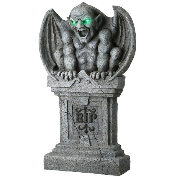 National Tree Company 33 in. Gravestone and Gargoyle with LED Lights, Battery Operated