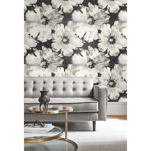 Curie Floral Metallic Ebony and Off-White Paper Strippable Roll (Covers 60.75 sq. ft.)