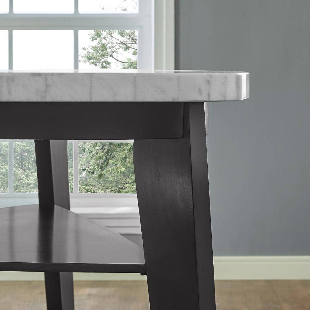 Transitional 60" Round Marble & Wood Counter Height Dining Table