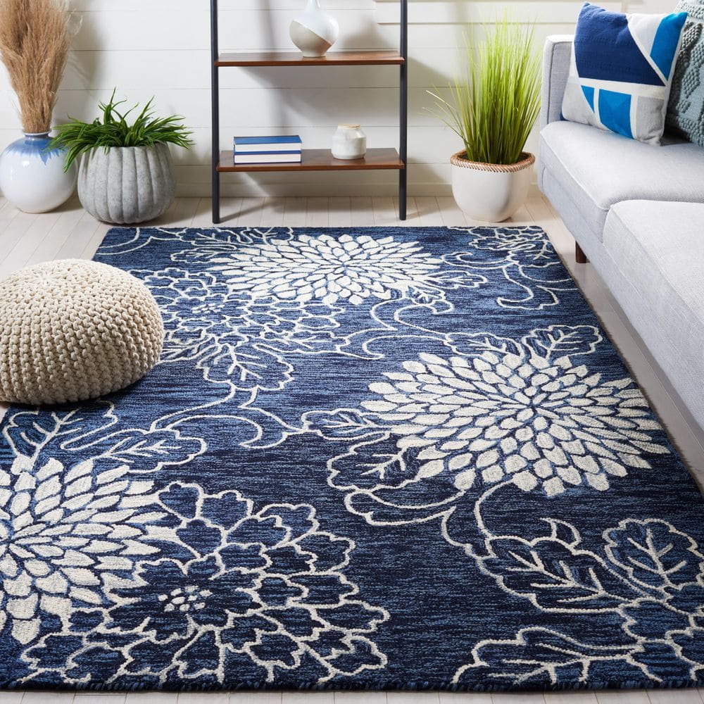 SAFAVIEH Jardin 6 ft. x 9 ft. Navy/Ivory Oversized Floral Area Rug