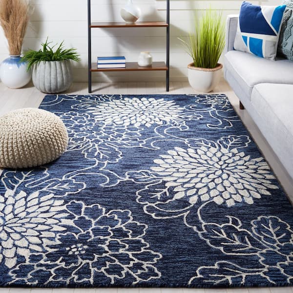 SAFAVIEH Jardin 6 ft. x 9 ft. Navy/Ivory Oversized Floral Area Rug