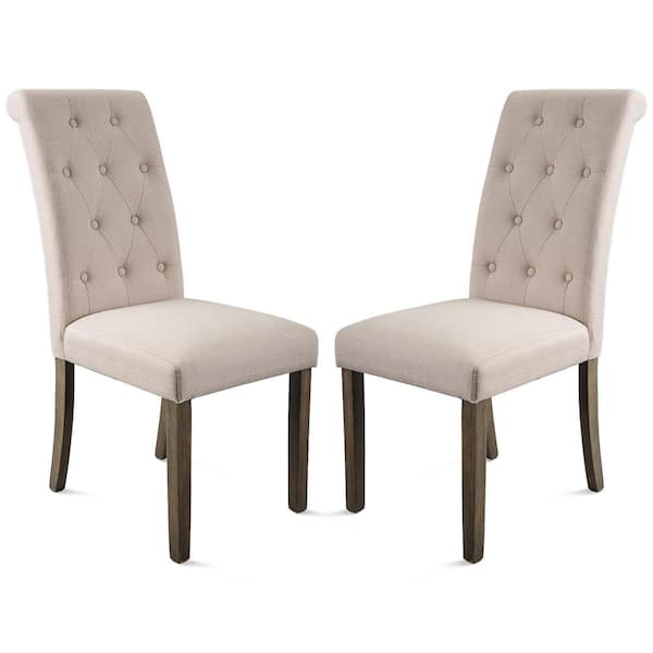 YOFE Beige Fabric Button Tufted Parsons Chair with Wood Legs, Home Kitchen Upholstered Dining Chairs Set of 2