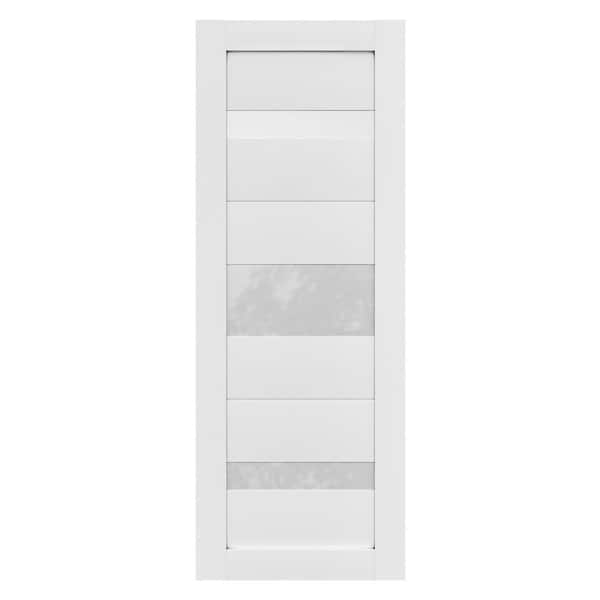 18 in. x 96 in. 6 Panel Solid Wood 3-Lite Frosted Glass Prefinished White Polycarbonate Interior Door Slab Lantana