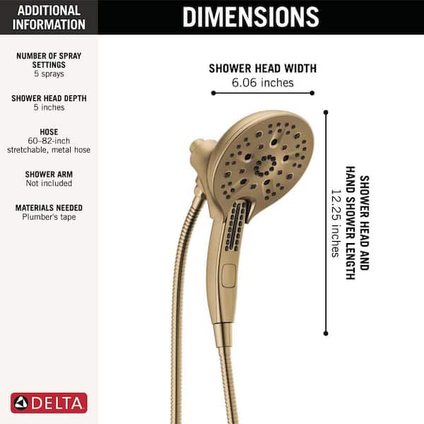In2ition 5-Spray 6.06 in. Wall Mount Dual Shower Heads with H2Okinetic Technology in Champagne Bronze In2ition 5-Spray 6.06 in. Wall Mount Dual Shower Heads with H2Okinetic Technology in Champagne Bronze