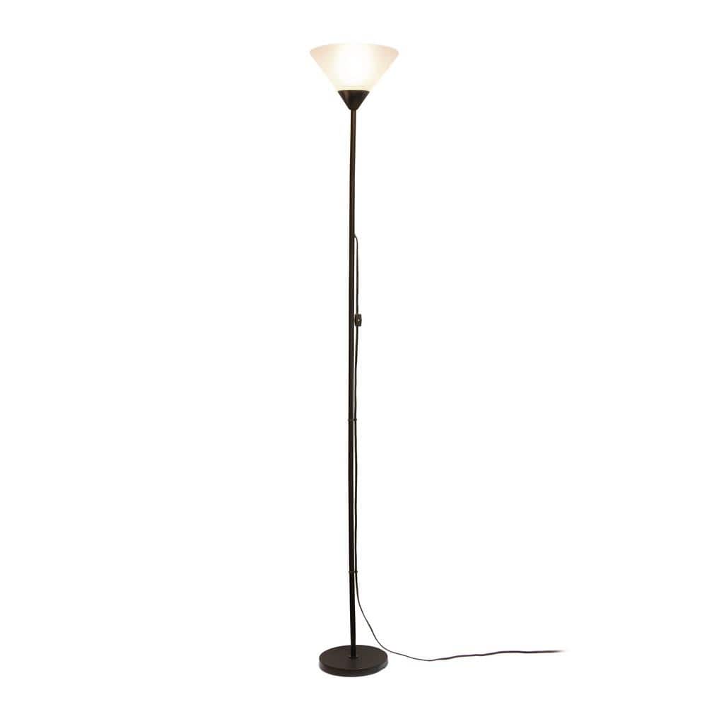 Essentix 70" Black Metal Torchiere Floor Lamp with White Plastic Shade
