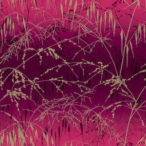 Clarissa Hulse Meadow Grass Damson and Soft Gold Pink Removable Wallpaper Sample