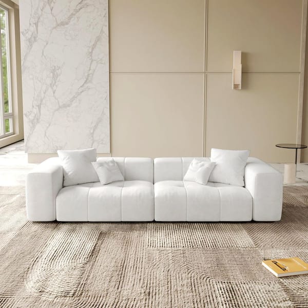Minimalism Loveseat, 105 in. 2-Piece Linen Fabric Modular Sectional Sofa, Deep Seat Cloud Couch in White for Office