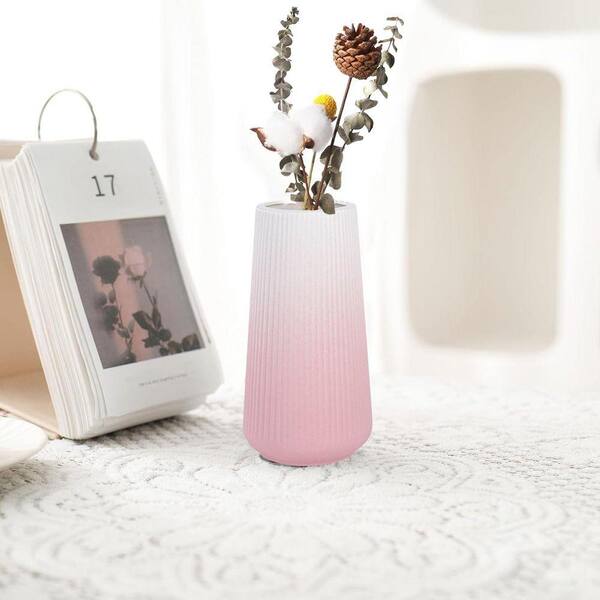 9.64 in. Gradient Pink Round Ceramic Vase Cute Flower Decorative Vase for Pampas Grass Home Office Decor LSVN678