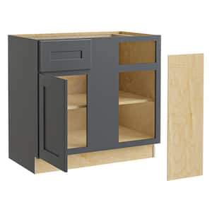 Newport 36 in. W x 24 in. D x 34.5 in. H Assembled Plywood Blind Base Kitchen Cabinet in Deep Onyx with Soft Close RH