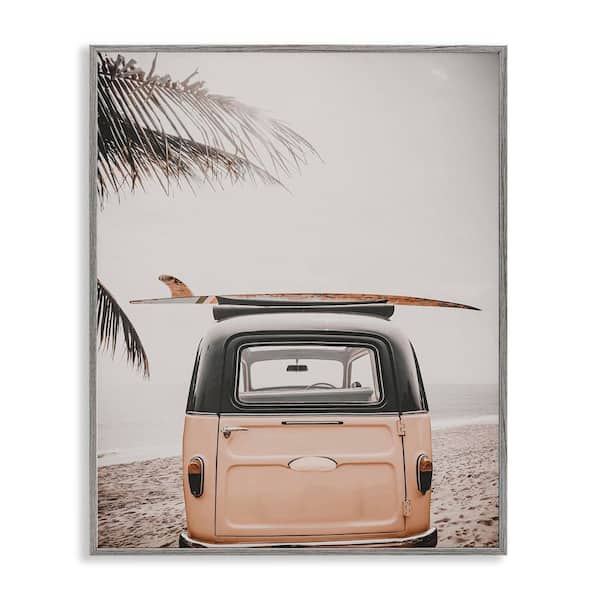 Stupell Industries Endless Summer Beach Van by LSR Design Studio Gray Framed Sports Giclee Art Print 14 in. x 11 in.