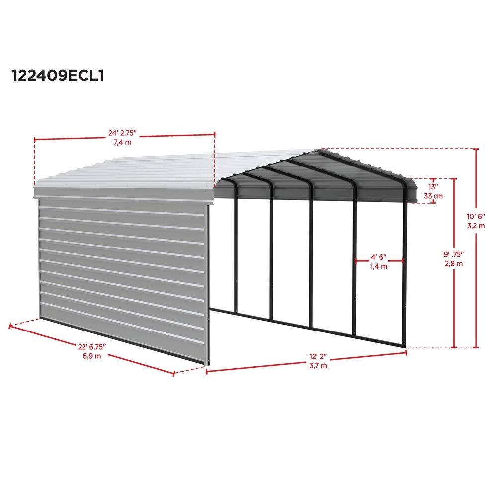 12' x 24' Charcoal Steel Carport Kit with Enclosure