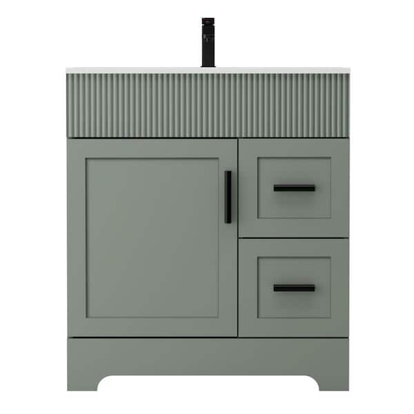 30 in. W. x 18 in. D x 34 in. H Single Sink Freestanding Bath Vanity Green with White Ceramic Top and Drain Faucet Set