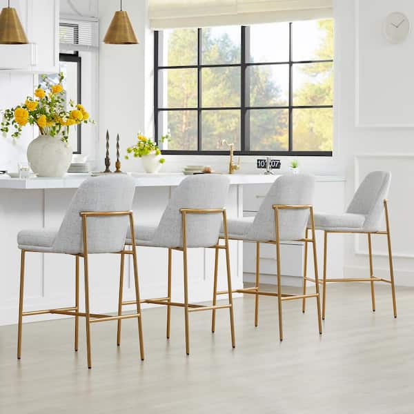 Monae 27 in. White Multi Color High Back Wood Counter Stool with Fabric Seat (Set of 2)