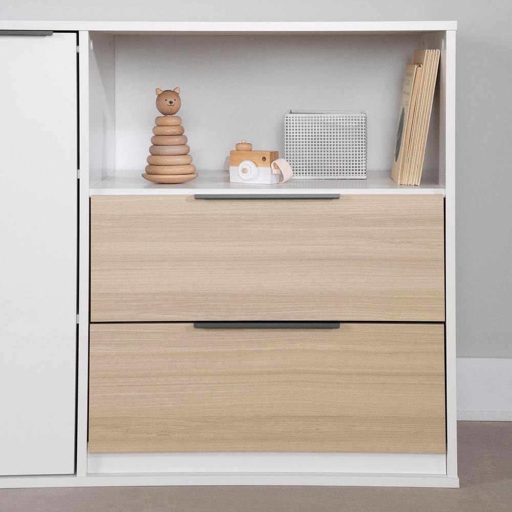 Double Soft Elm and White 2-Drawer Dresser with Door