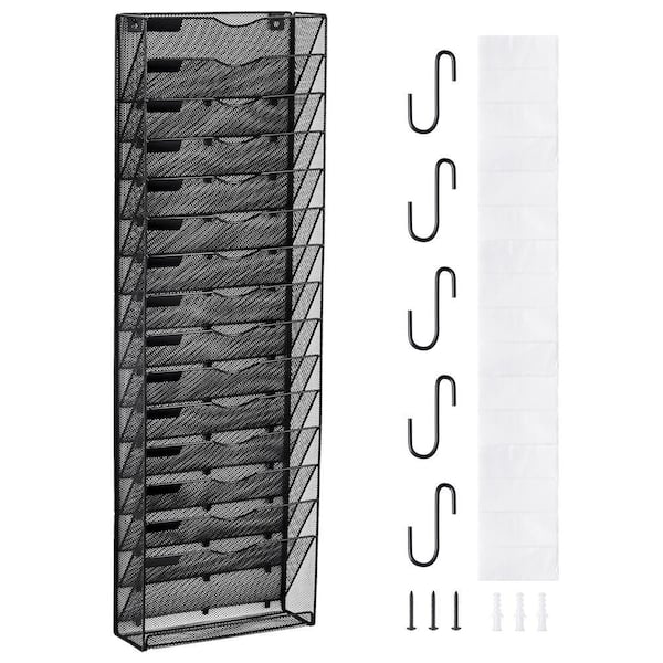 File Wall Rack, 1-Piece 16 Pockets Mesh Wall File Holder, Wall Mounted Magazine Mail Paper and Document Storage Folder