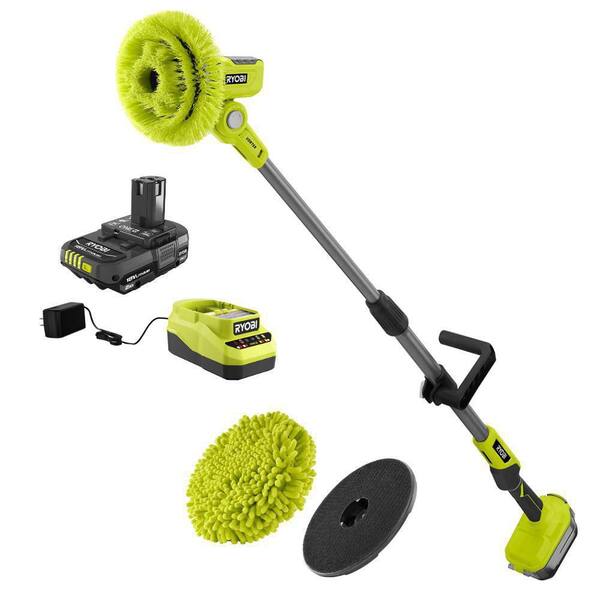 RYOBI ONE+ 18V Cordless Telescoping Power Scrubber Kit with