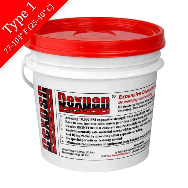 Dexpan 11 lb. Bucket Type 1 (77F-104F) Expansive Demolition Grout for Concrete Rock Breaking and Removal