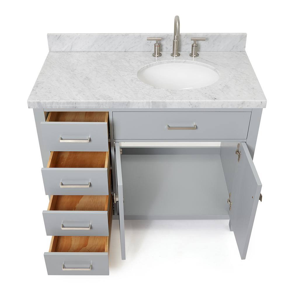 Grey Freestanding Vanity with Carrara Marble Top, 43-inch