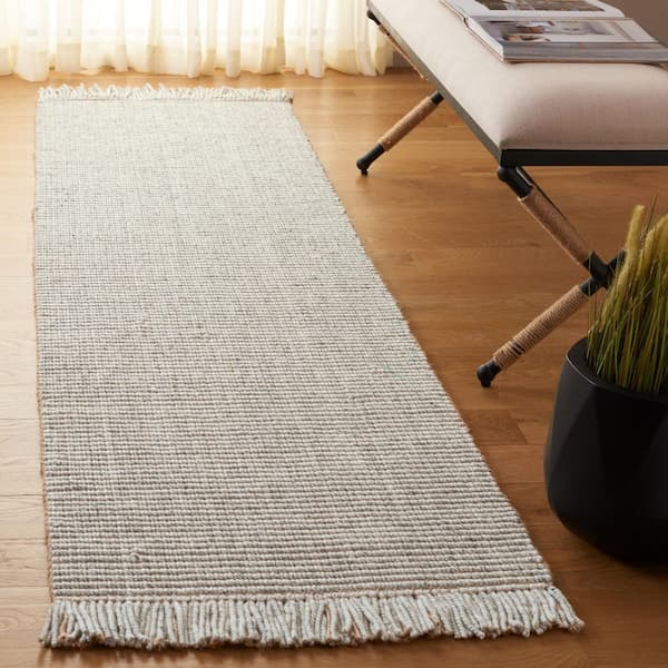 Natural Fiber 2 ft. x 8 ft. Gray Woven Solid Fringe Runner Rug