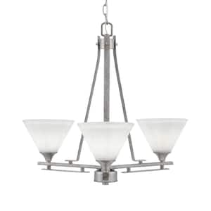 Ontario 20 in. 3-Light Aged Silver Geometric Chandelier for Dinning Room with White Muslin Shades, No Bulbs Included