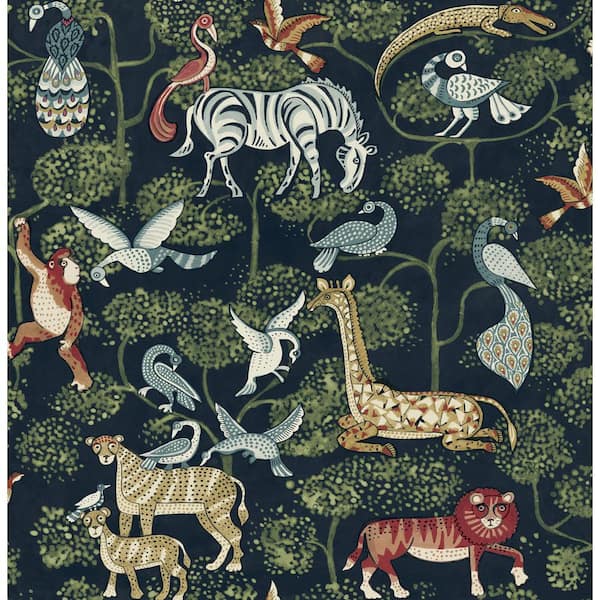 A-Street Prints Rigby Navy Jungle Animals Wallpaper