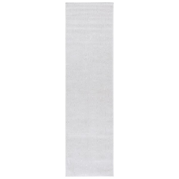 Bayside Ivory/Light Gray 2 ft. x 8 ft. Machine Washable Solid Geometric Runner Rug