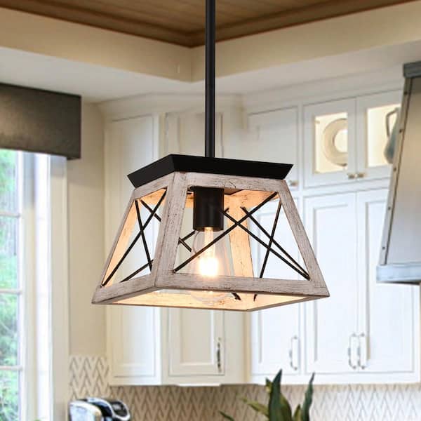 Y'INSP 60-Watt 1-Light Rustic White Modern Farmhouse Geometric Mini Pendant Light with Caged Metal Shade and No Bulbs Included