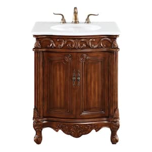 Simply Living 27 in. W x 21 in. D x 35 in. H Bath Vanity in Teak with Ivory White Engineered Marble