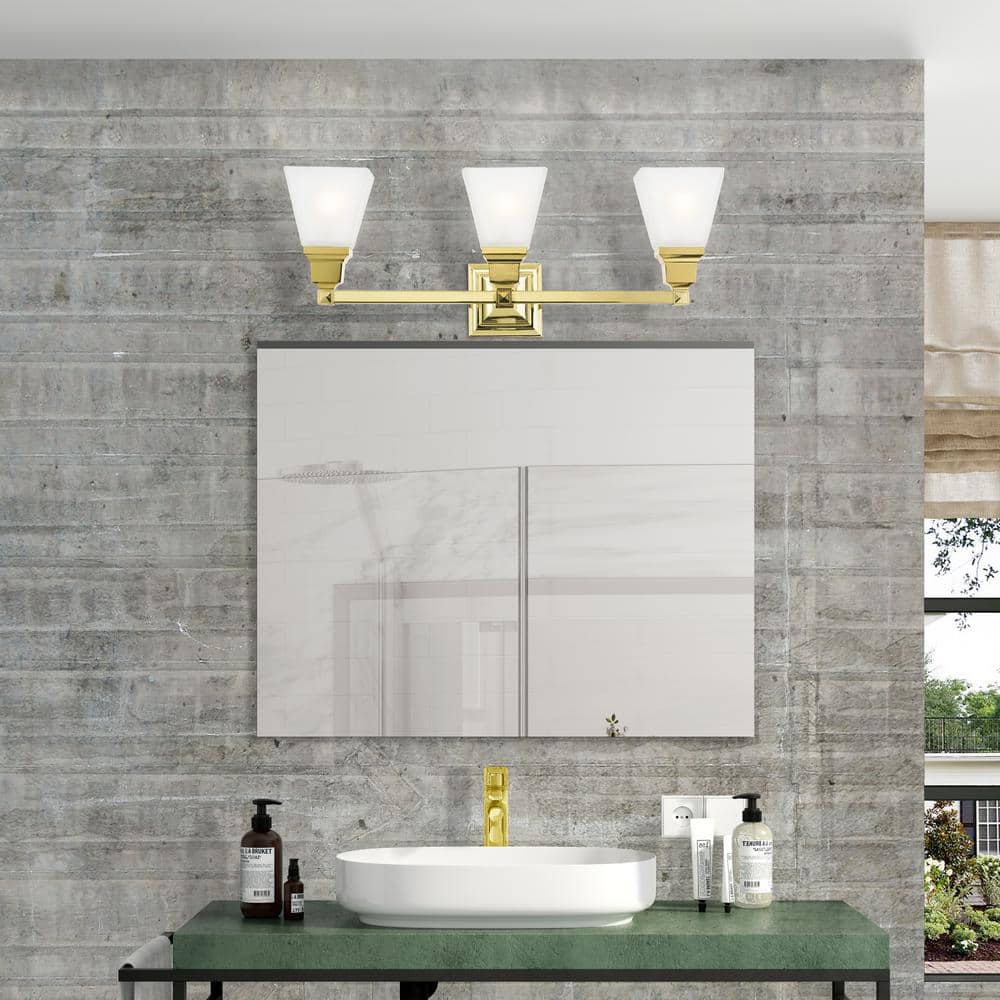 Polished Brass 3-Light Vanity with Etched Opal Glass