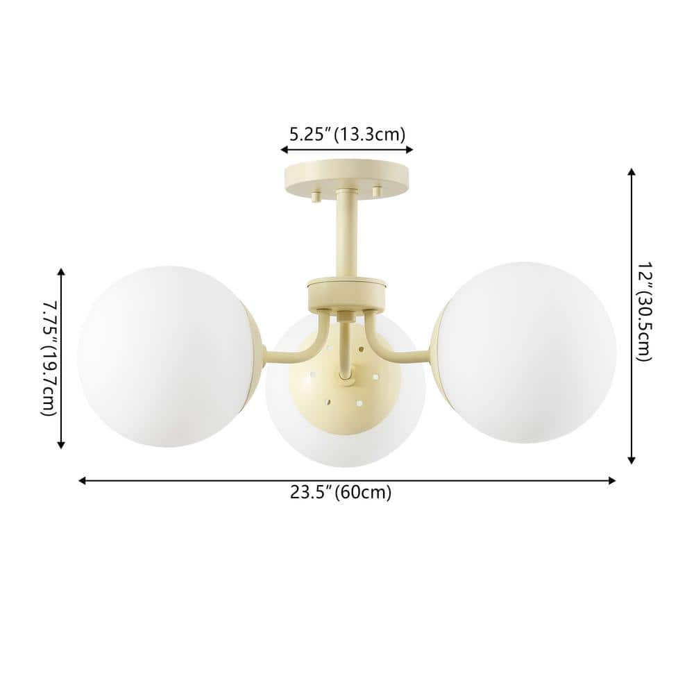 Beige Glass Globe LED Semi Flush Mount Light, 23.5"