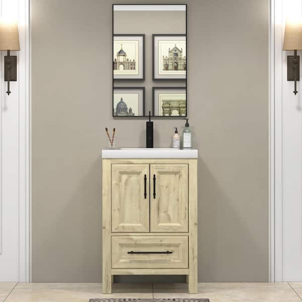 BV Better Vanity VIV 24 in. W x 20 in. D x 35 in. H Single Sink Freestanding Bath Vanity in Pale French Oak with White Acrylic Top