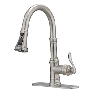 Single Handle Pull Down Sprayer Kitchen Faucet with Spot Resistant in Brushed Nickel
