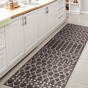 Ourika Moroccan Geometric Textured Weave Black/Gray 2 ft. x 10 ft. Indoor/Outdoor Runner Rug