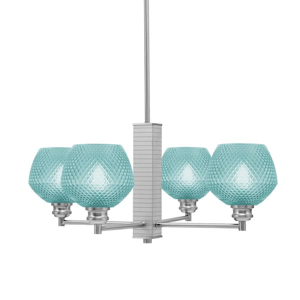 Unbranded Albany 24 in. 4 Light Brushed Nickel Chandelier with Turquoise Textured Glass Shades