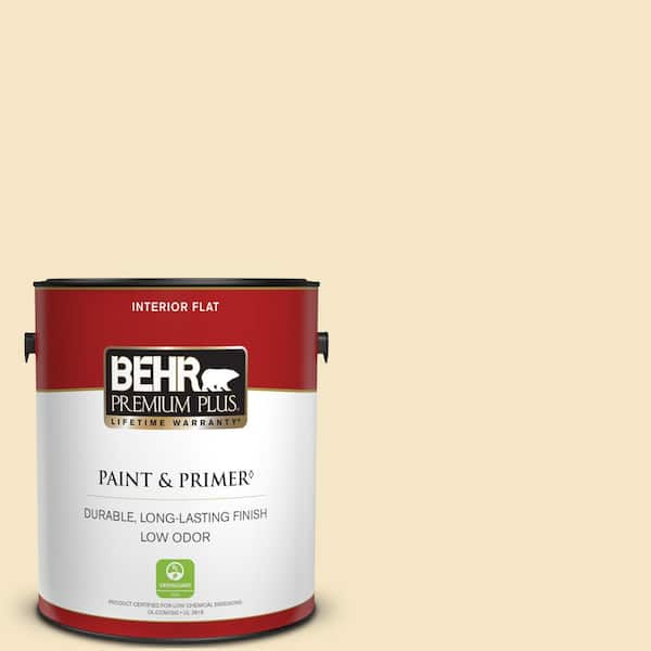 BEHR PREMIUM PLUS 1 gal. #340E-2 Cottonseed Flat Low Odor Interior Paint & Primer