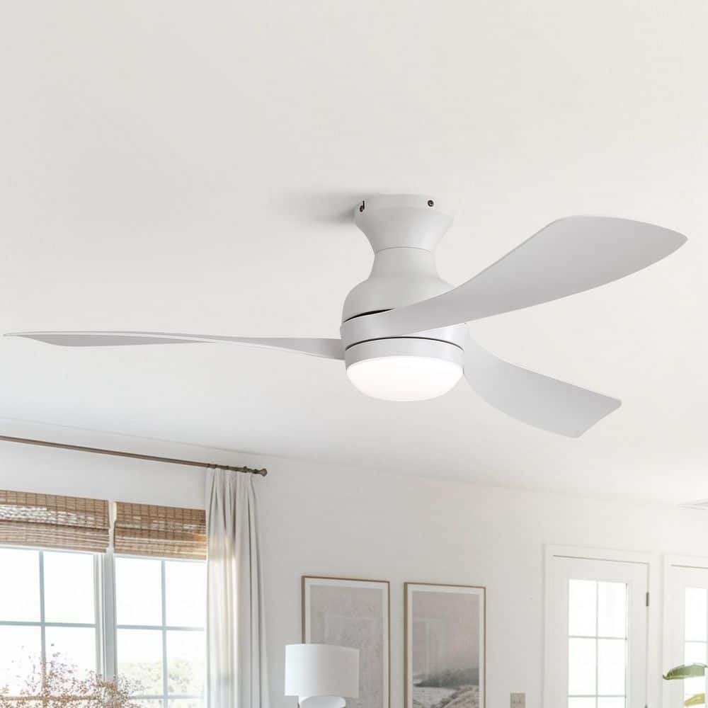 52 in. Indoor/Outdoor Integrated LED Flush Mount White Ceiling Fan with Light and Remote price history on PriceWatchPro