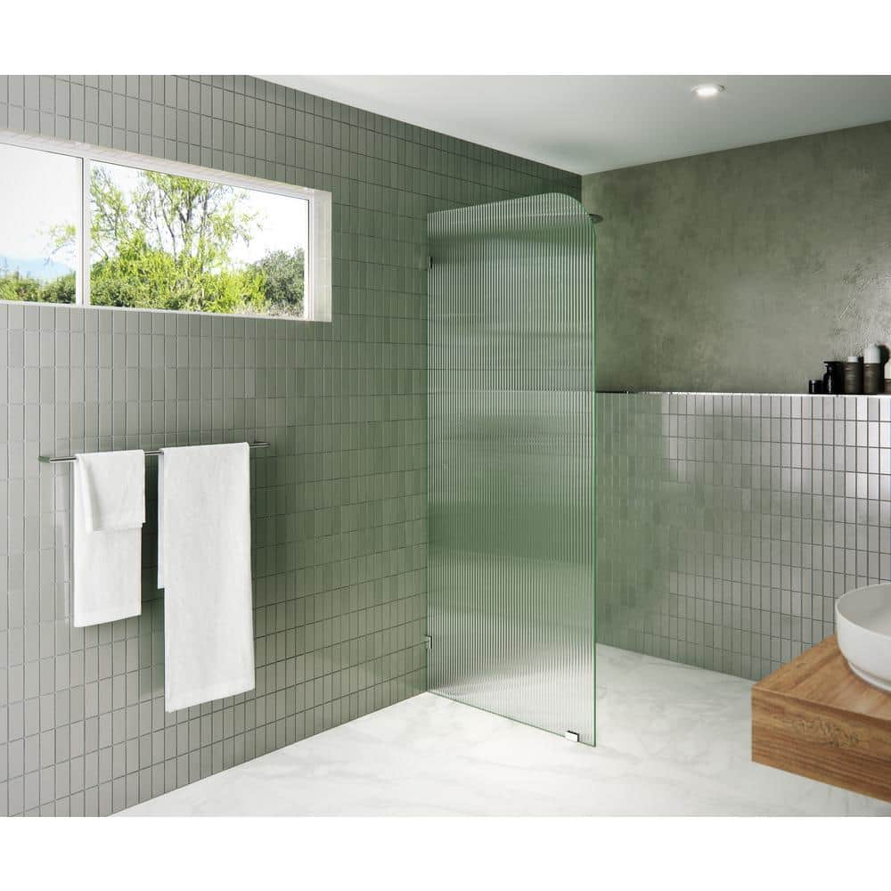 Aurora 78" Fluted Frosted Glass Frameless Shower Door with Chrome Finish