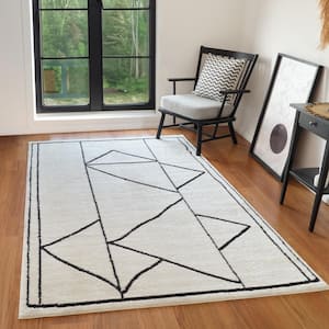 Monotone 8 x 10 Ivory Moraccan Pattern Area Rug for High Traffic Living Room Dining Room Bedroom