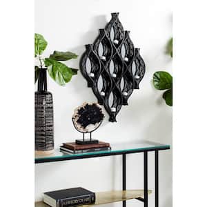 Eclectic Large Black Diamond Mesh Metal Wall Sconce with Mirrors