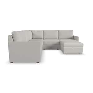 Flex 102 in. W Straight Arm 5-piece Polyester Performance Fabric Modular Sectional Sofa with Storage Ottoman Light Gray