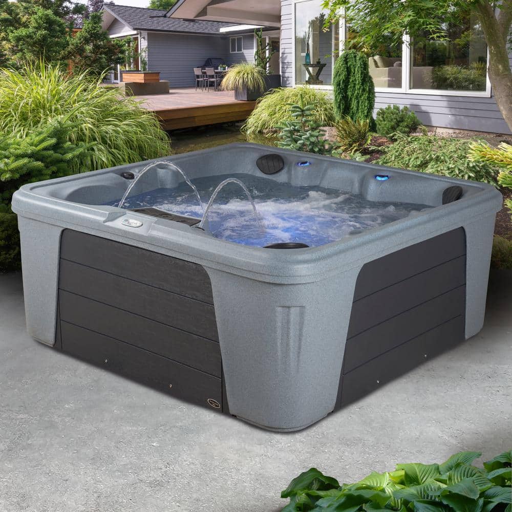 Gray Granite 6-Person Square 30-Jet Hot Tub Spa