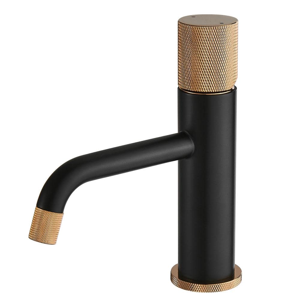 Modern Single Hole Single Handle Bathroom Faucet in Matte Black and Rose Go