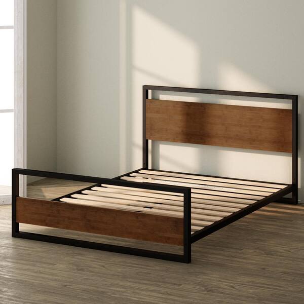 Zinus suzanne metal and wood platform deals bed with headboard and footboard